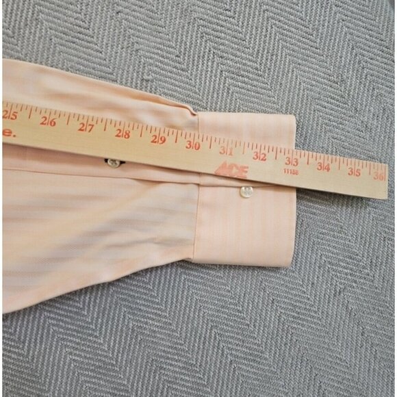 Tommy Hilfiger Dress Shirt Men's 17 1/2 32-33 XL Peach Herringbone Long Sleeve - Picture 9 of 14